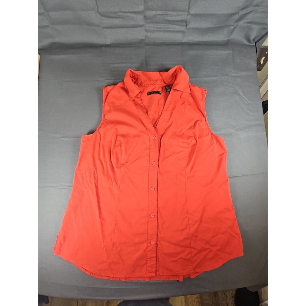 Apostrophe Womens Red Sleeveless Button Down V-neck Top Stretchy